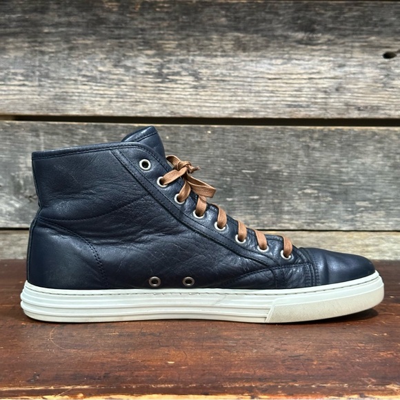 GUCCI Men’s Microsoft Blue Leather High-Top Sneakers White Laces US sz 8 - Picture 5 of 13
